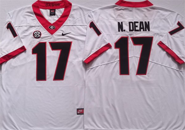 Mens Georgia Bulldogs #17 Nakobe Dean Nike White Football Jersey 