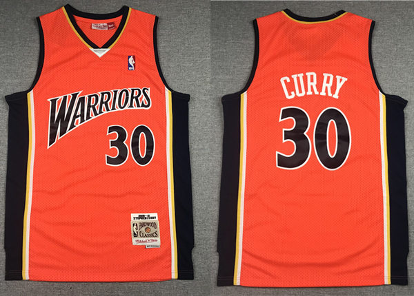 Mens Golden State Warriors #30 Stephen Curry Orange Mitchell & Ness Hardwood Classi Jersey
