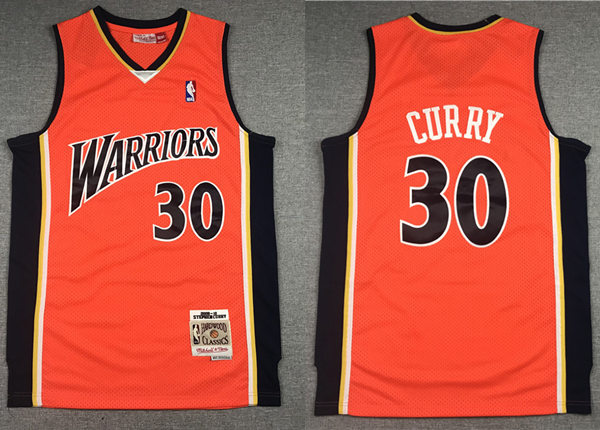 Mens Golden State Warriors #30 Stephen Curry Orange Mitchell & Ness Hardwood Classi Jersey