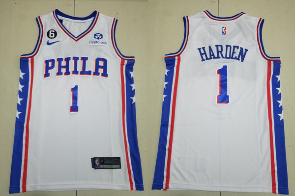 Mens Philadelphia 76ers #1 James Harden Nike White Association Edition Jersey