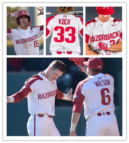 Mens Youth Arkansas Razorbacks Custom Nike White Cardinal Shoulder Baseball Jersey