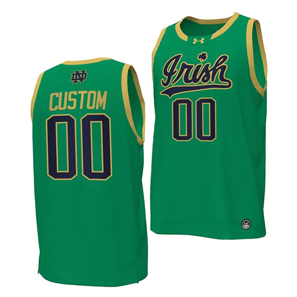 Mens Notre Dame Fighting Irish Custom Under Armour 2024 Green Irish Basketball Jersey