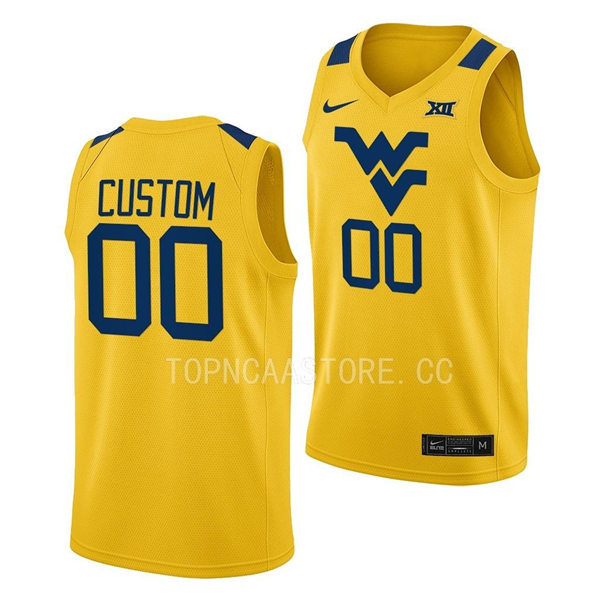 Mens Youth West Virginia Mountaineers Custom Nike 2022 Gold College Basketball Game Jersey