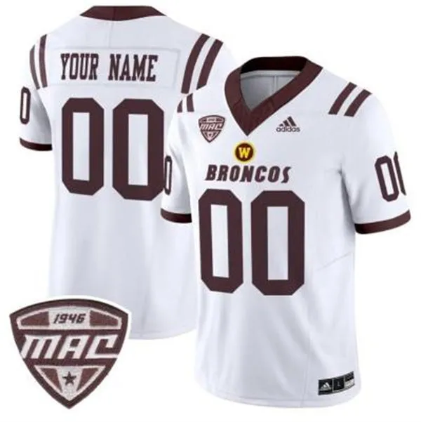 Mens Youth Western Michigan Bronco Custom Adidas White Brown College Football Game Jersey