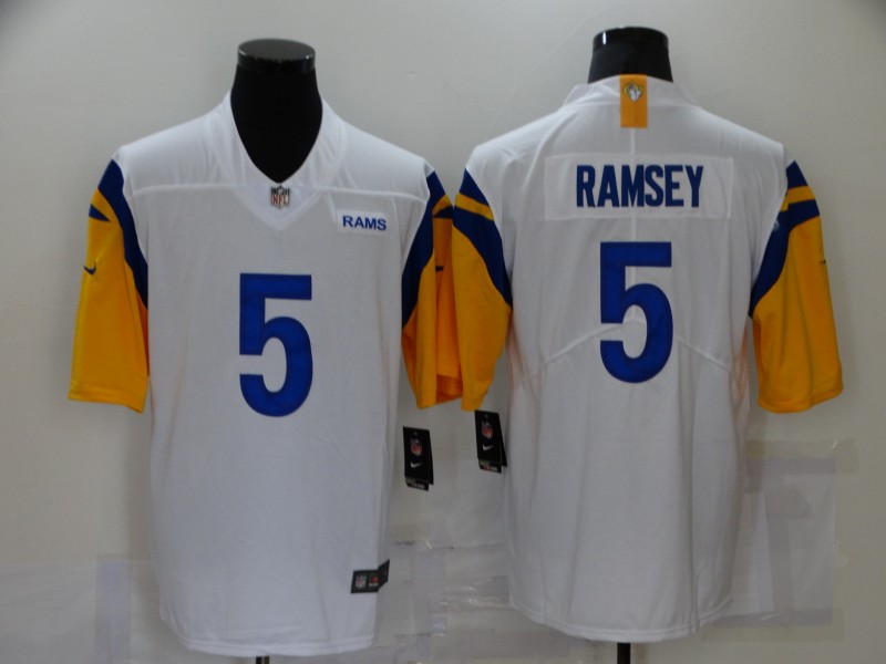 Mens Los Angeles Rams #5 Jalen Ramsey 2021 Nike White Modern Throwback Vapor Limited Jersey