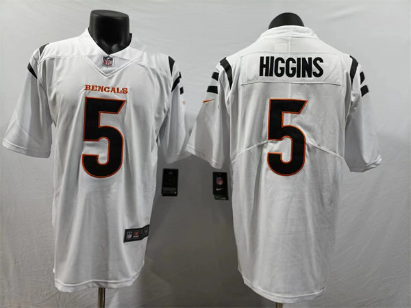 Men's Cincinnati Bengals #5 Tee Higgins Nike 2023 White Vapor Limited Player Jersey