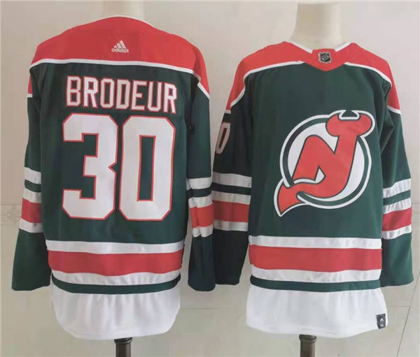 Men's New Jersey Devils Retired Player #30 Martin Brodeur Green Adidas 2021 Reverse Retro Jersey