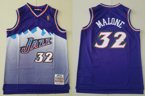 Mens Utah Jazz #32 Karl Malone Purple Snow mountain 1996-97 Hardwood Classics Throwback Jersey