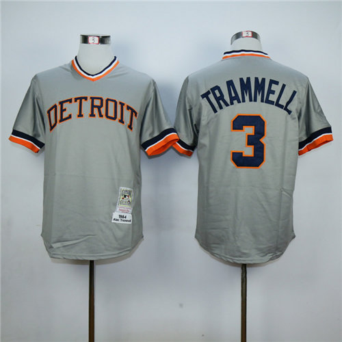 Men's Mitchell&Ness Detroit Tigers #3 Alan Trammell Gray Pullover Throwback Jersey