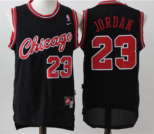Men's Chicago Bulls #23 Michael Jordan Swingman Black Throwback Jersey
