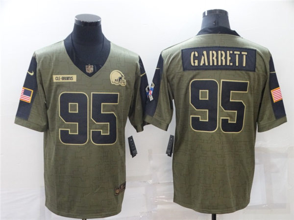 Mens Cleveland Browns #95 Myles Garrett Stitched Nike Olive 2021 Salute To Service Limited Player Jersey