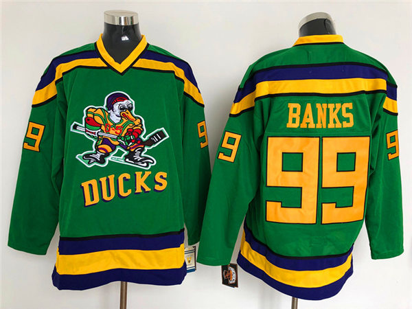 Men's The Movie The Mighty Ducks #99 Adam Banks Green Stitched Ice Hockey Jersey