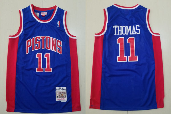 Mens Detroit Pistons #11 Isiah Thomas Blue Mitchell&Ness 1988-89 Hardwood Classics Throwback Jersey