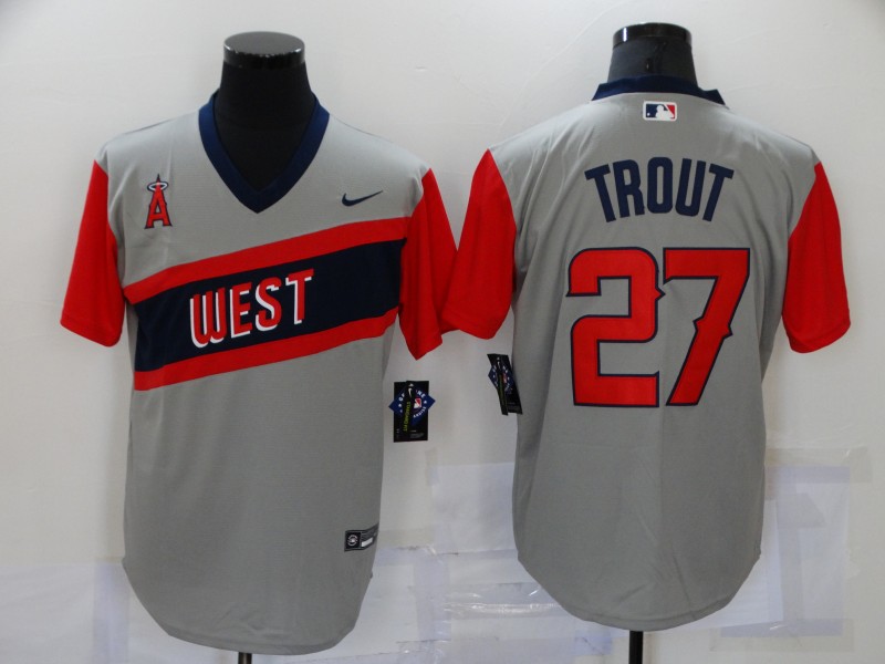 Mens Los Angeles Angels #27 Mike Trout Nike Gray 2021 Little League Classic Player Jersey