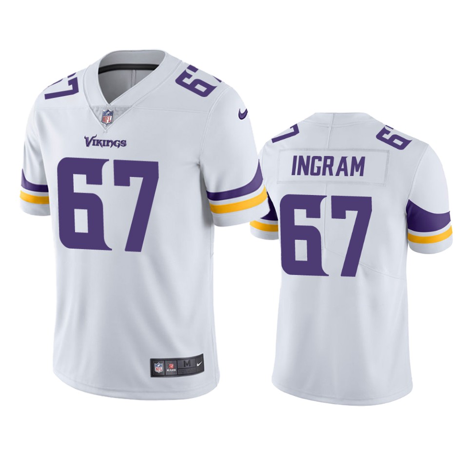 Men's Minnesota Vikings #67 Ed Ingram Nike White Away Vapor Limited Jersey