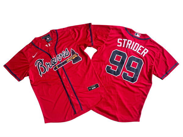 Mens Atlanta Braves #99 Spencer Strider Nike Red Alternate Cool Base Jersey