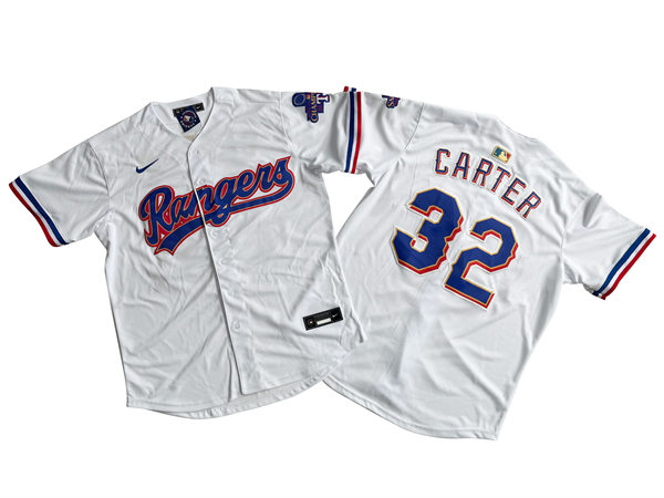 Mens Texas Rangers #32 Evan Carter GOLD-TRIMMED WORLD SERIES CHAMPIONSHIP Limited Jersey