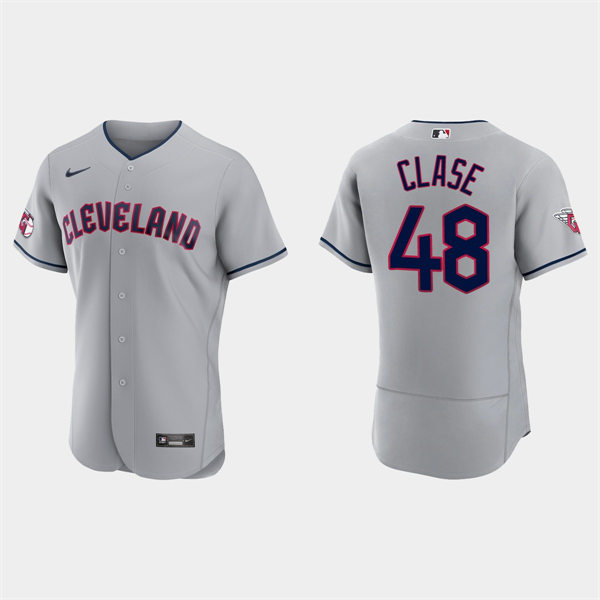 Mens Cleveland Guardians #48 Emmanuel Clase 2022 Grey Road Flex Base Player Jersey