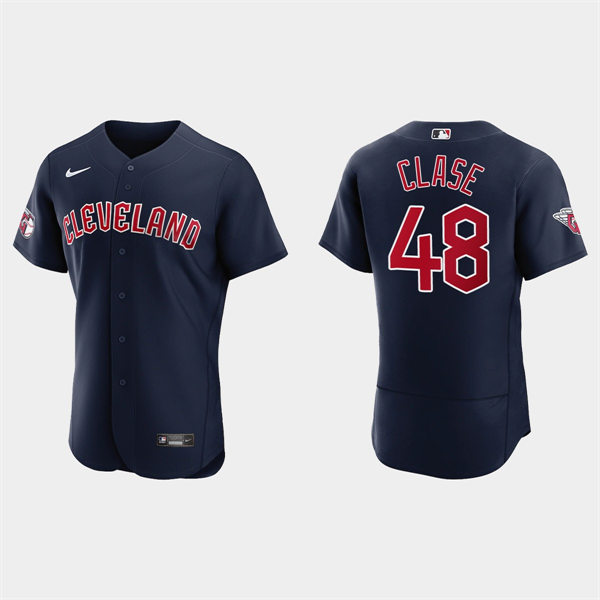 Mens Cleveland Guardians #48 Emmanuel Clase Nike Cleveland Navy Alternate Flex Base Jersey