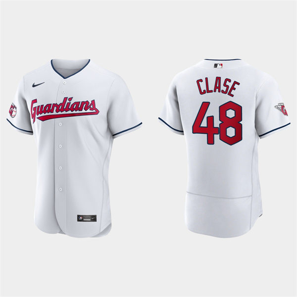 Mens Cleveland Guardians #48 Emmanuel Clase 2022 Home White Flex Base Player Jersey