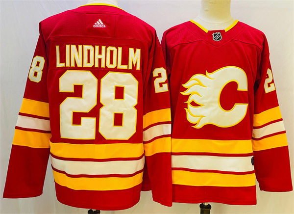 Men's Calgary Flames #28 Elias Lindholm adidas Red Alternate Jersey