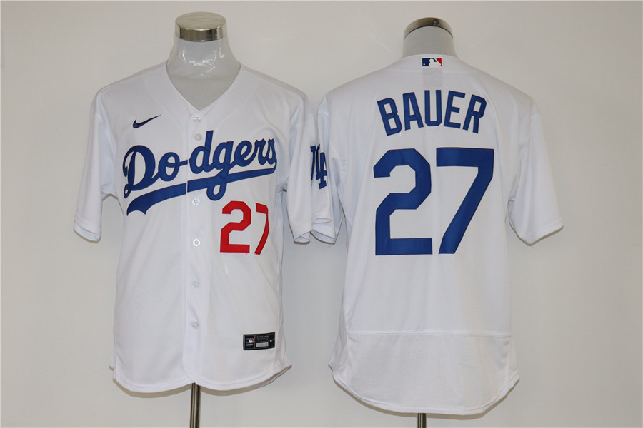 Men's Los Angeles Dodgers #27 Trevor Bauer Nike White Home Flex base Baseball Jersey