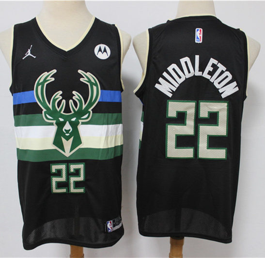 Mens Milwaukee Bucks #22 Khris Middleton Jordan Brand Black Statement Edition Swingman Jersey