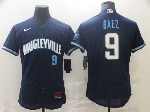 Mens Chicago Cubs #9 Javier Baez Nike Navy 2021 City Connect Authentic Jersey