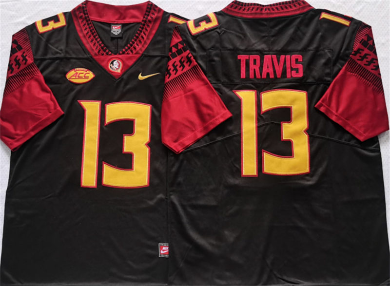 Men's Florida State Seminoles #13 Jordan Travis Nike Black College Football Game Jersey