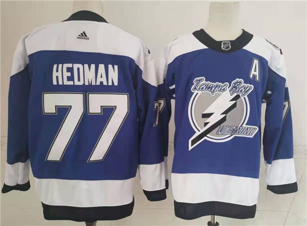Men's Tampa Bay Lightning #77 Victor Hedman Blue Adidas 2021 NHL Reverse Retro Special Edition Jersey
