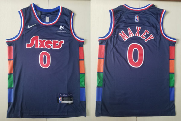 Mens Philadelphia 76ers #0 Tyrese Maxey Diamond Nike Navy NBA 75th 2021-22 City Edition Jersey