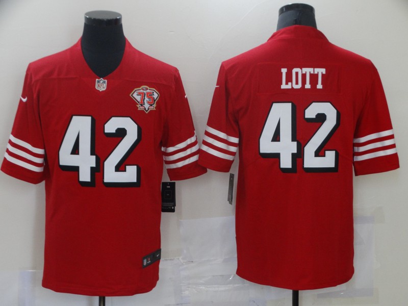 Mens San Francisco 49ers Retired Player #42 Ronnie Lott Nike Scarlet Retro 1994 75th Anniversary Throwback Classic Limited Jersey