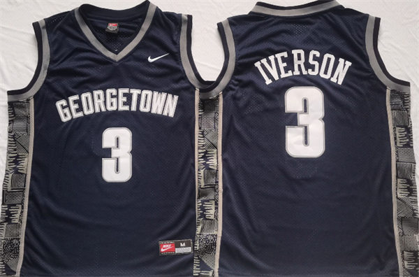 Men's Georgetown Hoyas #3 Allen Iverson Navy Blue NCAA Basketball  Jersey