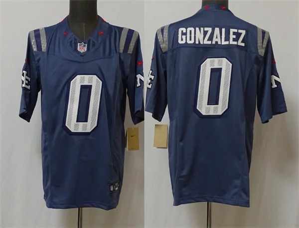 Mens New England Patriots #0 Christian Gonzalez Storm Blue Rivalries Collection F.U.S.E. Limited Jersey