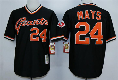 Men's San Francisco Giants #24 Willie Mays Black Pullover Throwback Jersey