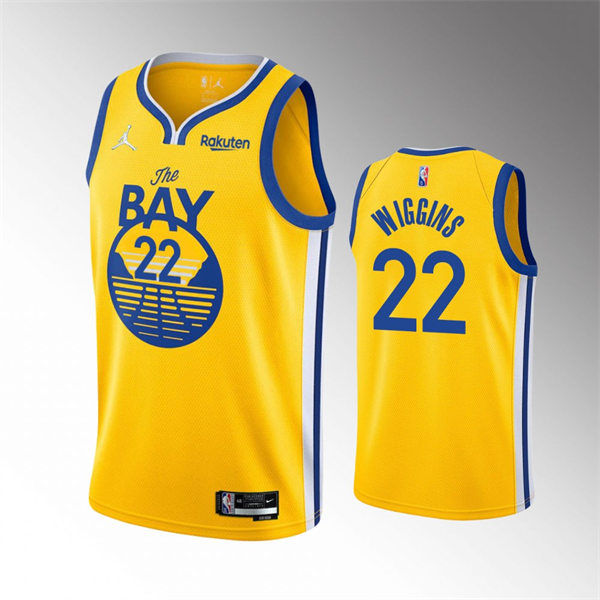 Mens Golden State Warriors #22 Andrew Wiggins Gold Diamond Badge 2021-22 Statement Edition Jersey