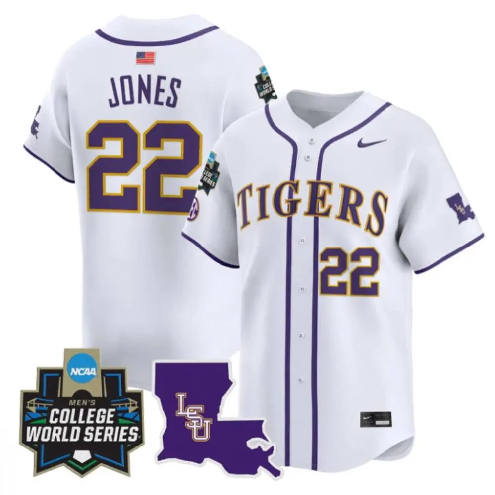 LSU Tigers #22 Jared Jones White 2025 College Baseball World Series Game Jersey