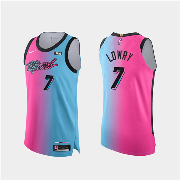 Mens Miami Heat #7 Kyle Lowry Pink Blue Nike 2020-21 Miami City Edition Jersey