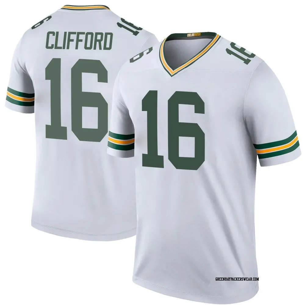 Mens Green Bay Packers #16 Sean Clifford Nike White Vapor Limited Player Jersey