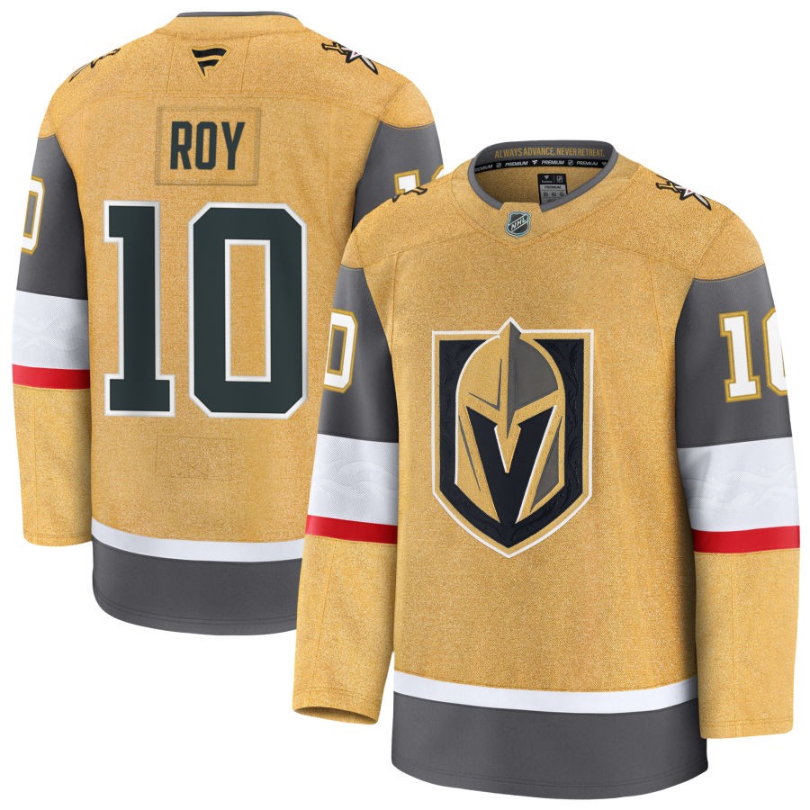 Mens Vegas Golden Knights #10 Nicolas Roy Stitched Fanatics Gold Home Player Jersey