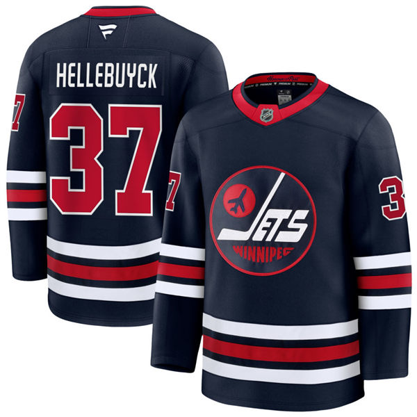 Men's Winnipeg Jets #37 Connor Hellebuyck Fanatics Navy Alternate Premier Jersey