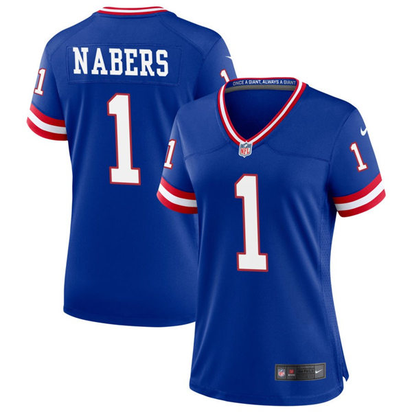 Women's New York Giants #1 Malik Nabers Nike Royal Classic Limited Jersey