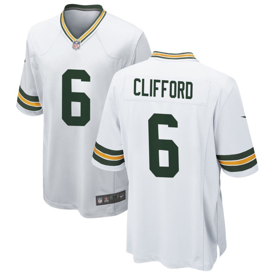 Mens Green Bay Packers #6 Sean Clifford Nike White Vapor Limited Player Jersey