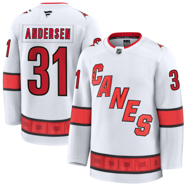 Mens Carolina Hurricanes #31 Frederik Andersen Fanatics White Away Player Jersey