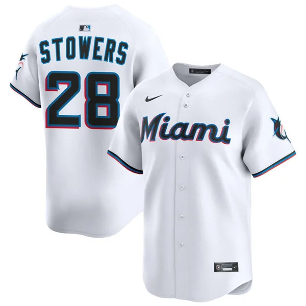 Mens Miami Marlins #28 Kyle Stowers White Home Limited Jersey