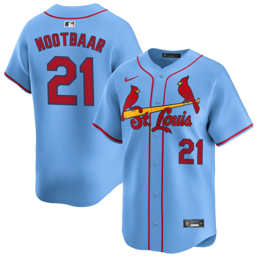 Mens St. Louis Cardinals #21 Lars Nootbaar Nike Light Blue Alternate CoolBase Jersey