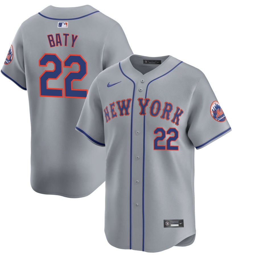 Mens New York Mets #7 Brett Baty Nike Grey Road Limited Player Jersey