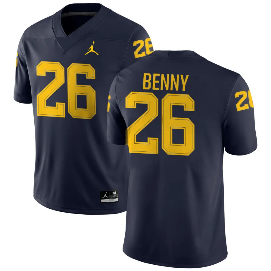 Mens Youth Michigan Wolverines #26 Rayshaun Benny Navy College Football Game Jersey