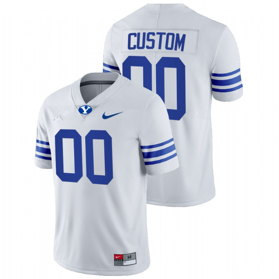 Men's BYU Cougars Custom Nike White Royal Ncaa College Football Jersey