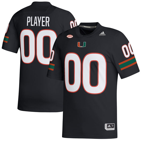 Mens Youth Miami Hurricanes Custom Adidas 2022 Black Football Game Jersey
